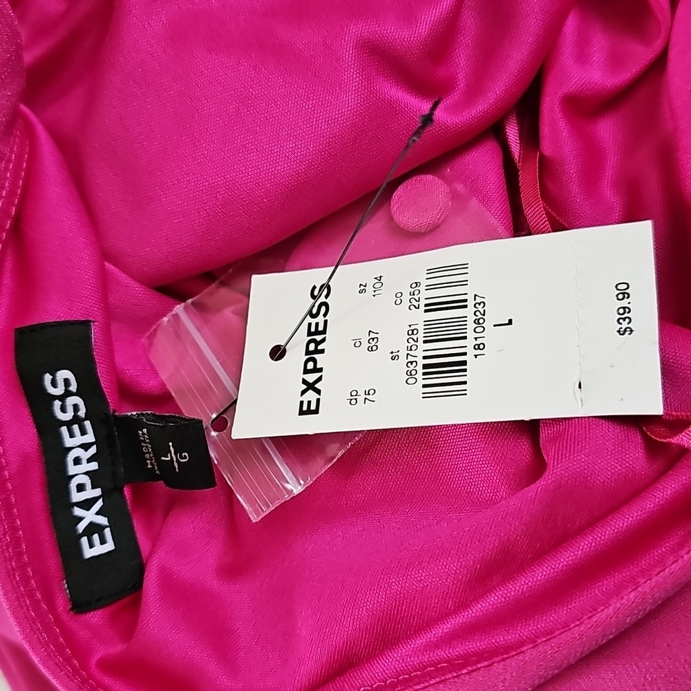Express Banded Bottom Cut Out Back Mock Neck Halter Top Hot Pink Large NWT - Picture 5 of 6